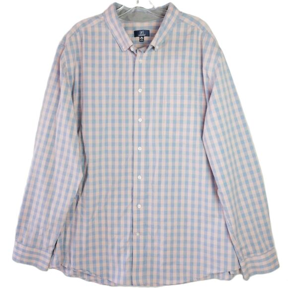 George Men's Size 3XL (54-56) Button-Up Shirt Long Sleeve Checkered Blue Pink - Picture 1 of 14